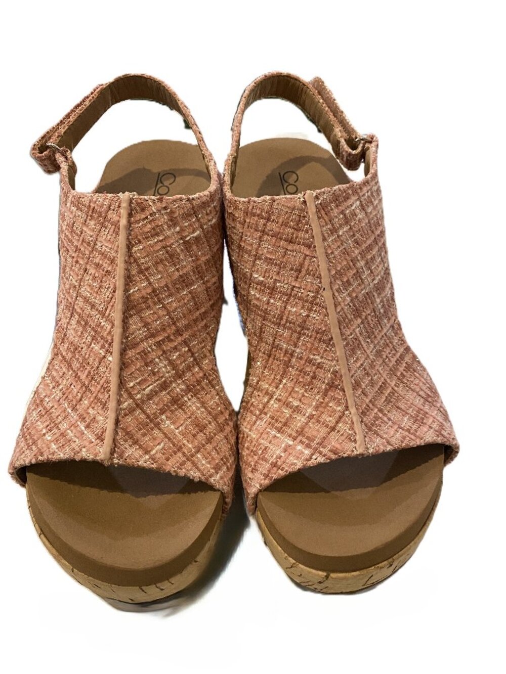 Boho Corkys Peep Toe Platform Wedge Sandals Pink Flecked Size 7